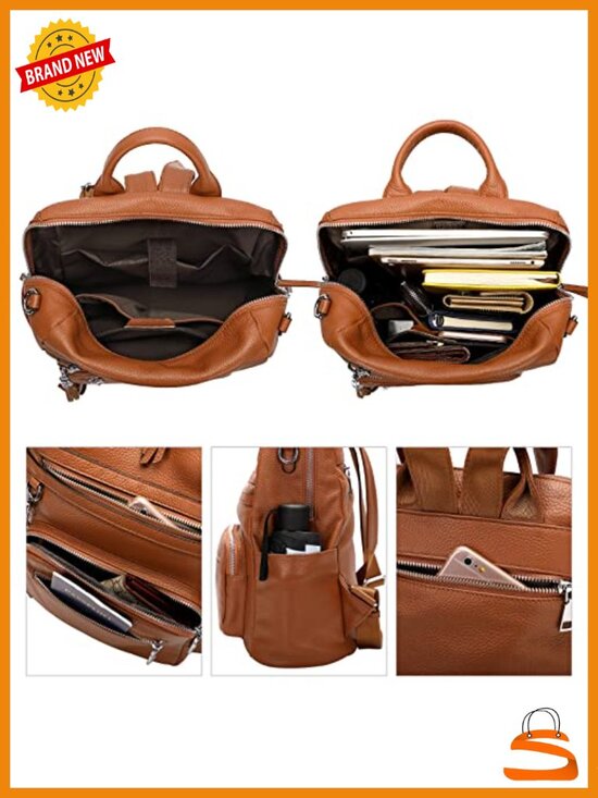 Genuine Leather Backpack Purse Laptop Compartment Convertible main image 4